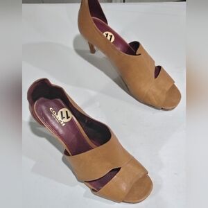 Coach Women's Tan Leather Peep Toe Stiletto Heels Size 11.